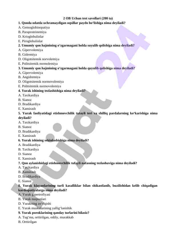 2 ob uchun test savollari bilan o‘qitish usullari