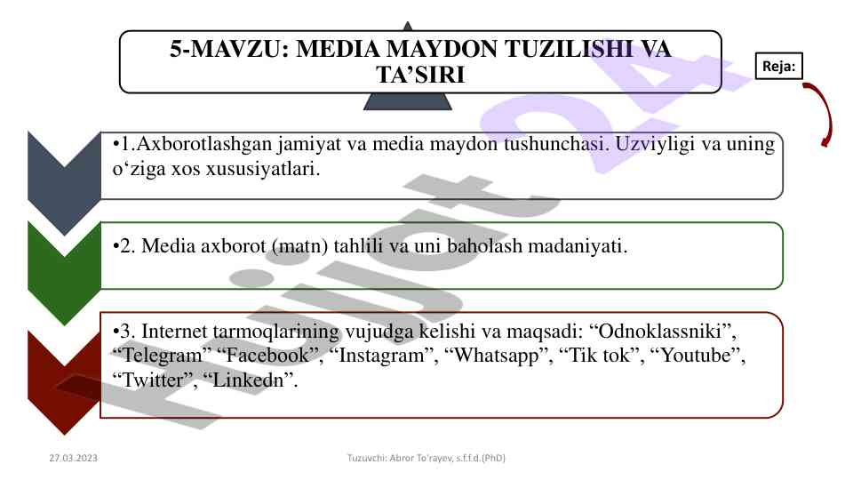 Media maydon tuzilishi va ta'siri tahlili