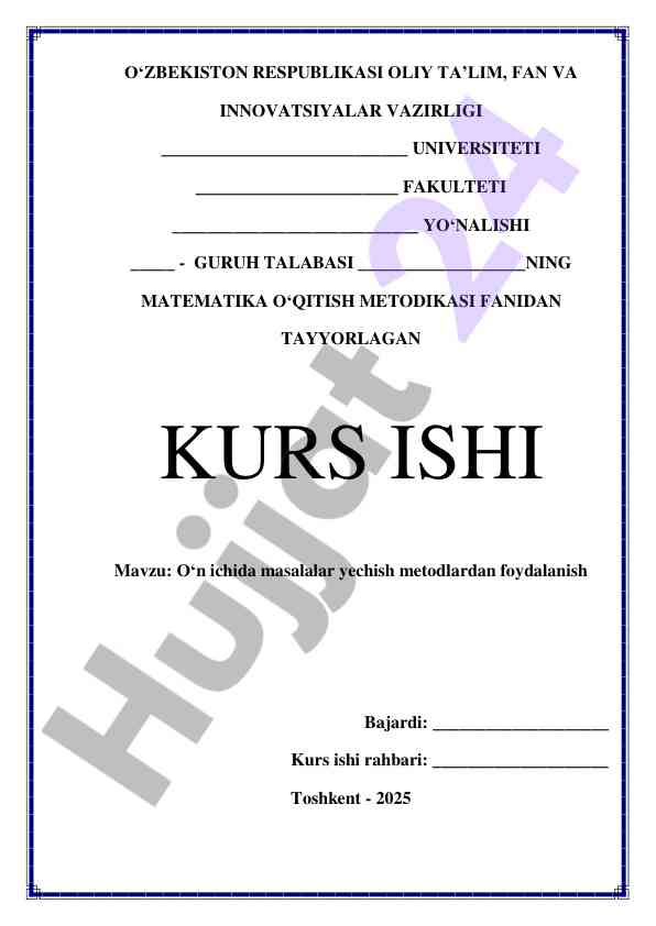 On ichida masalalar yechish metodlardan foydalanish
