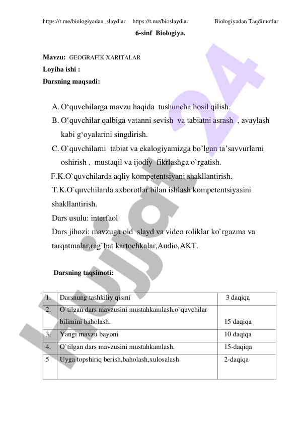 Biologiyadan taqdimotlar 6-sinf mavzu geografik xaritalar