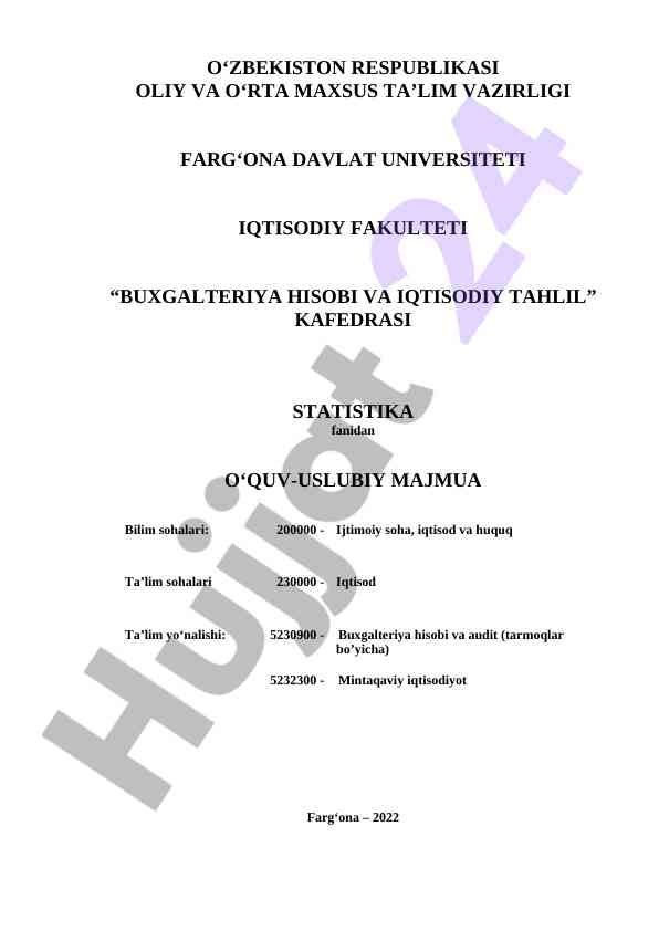 Statistika fanidan o‘quv-uslubiy majmua 2022