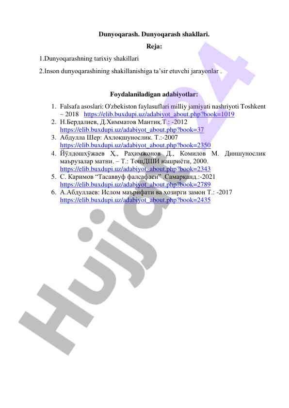 Dunyoqarash va uning shakllari haqida referat