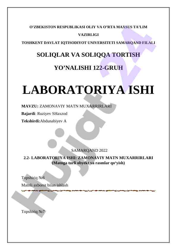 Zamonaviy matn muxarrirlari bo'yicha laboratoriya ishlari