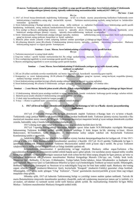 Sovet hokimiyatining turkistonda o‘rnatilishi