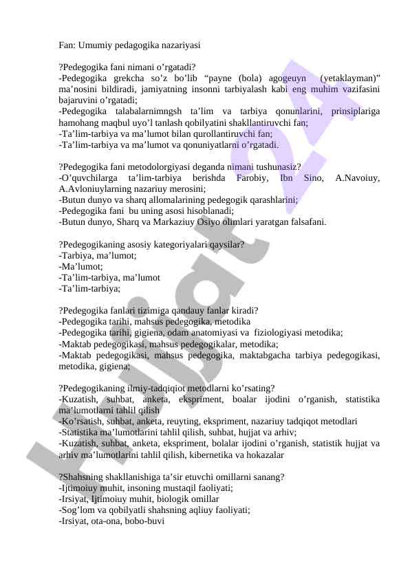 Umumiy pedagogika nazariyasi asoslari
