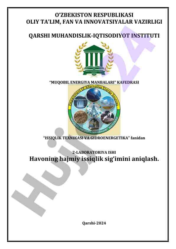 Issiqlik texnikasi va gidroenergetika laboratoriya ishlari
