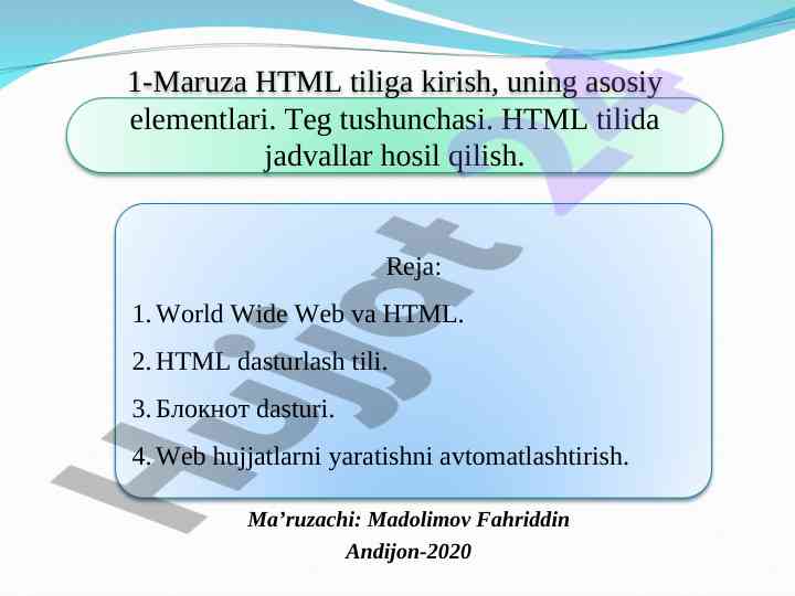 Html tiliga kirish va asosiy elementlari