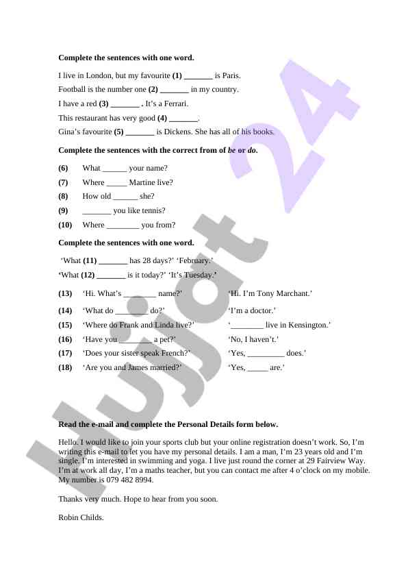 Complete the sentences exercise for english learners