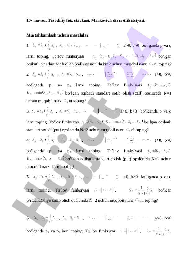 Tasodifiy foiz stavkasi va diversifikatsiya