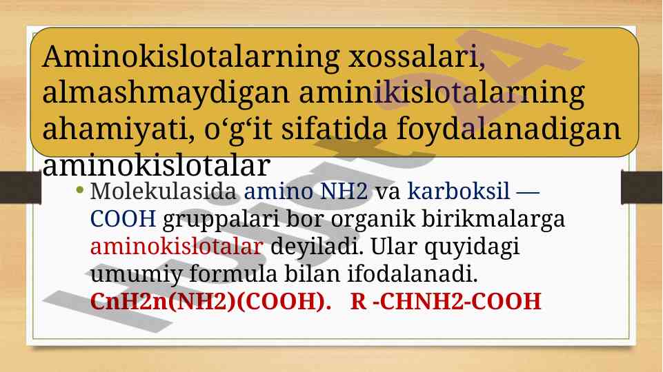 Aminokislotalar Xossalari Va Ularning Qayta Aloqalari
