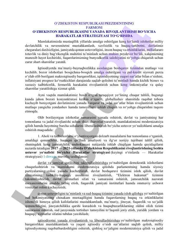 O‘zbekiston respublikasi prezidentining farmoni taqdimoti