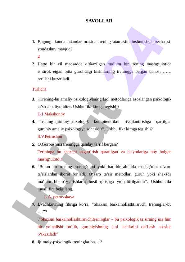 Trening yondashuvlari va metodlari