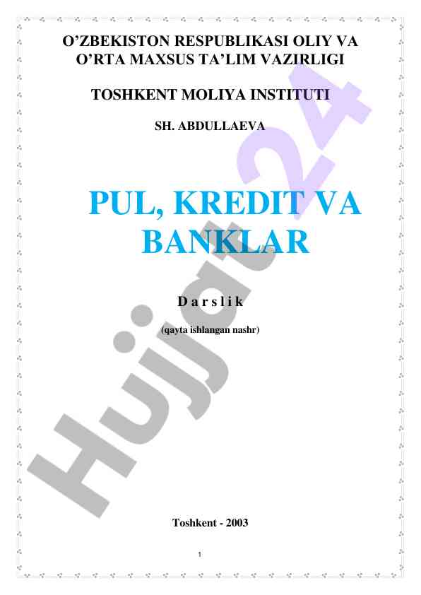 Pul kredit va banklar darslik o‘quv qo‘llanmasi