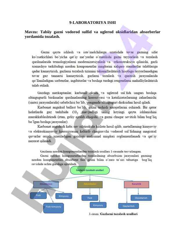Tabiiy gazni vodorod sulfid va uglerod oksidlaridan tozalash