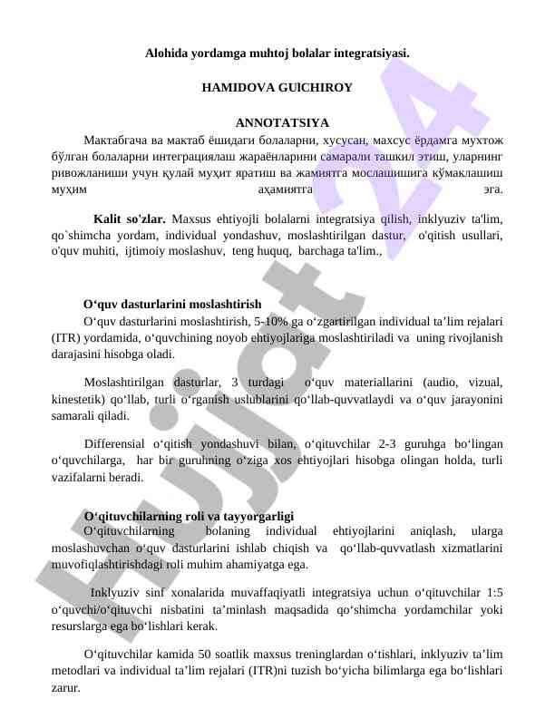 Integratsiya qo'llanmalari: maxsus ehtiyojli bolalar uchun
