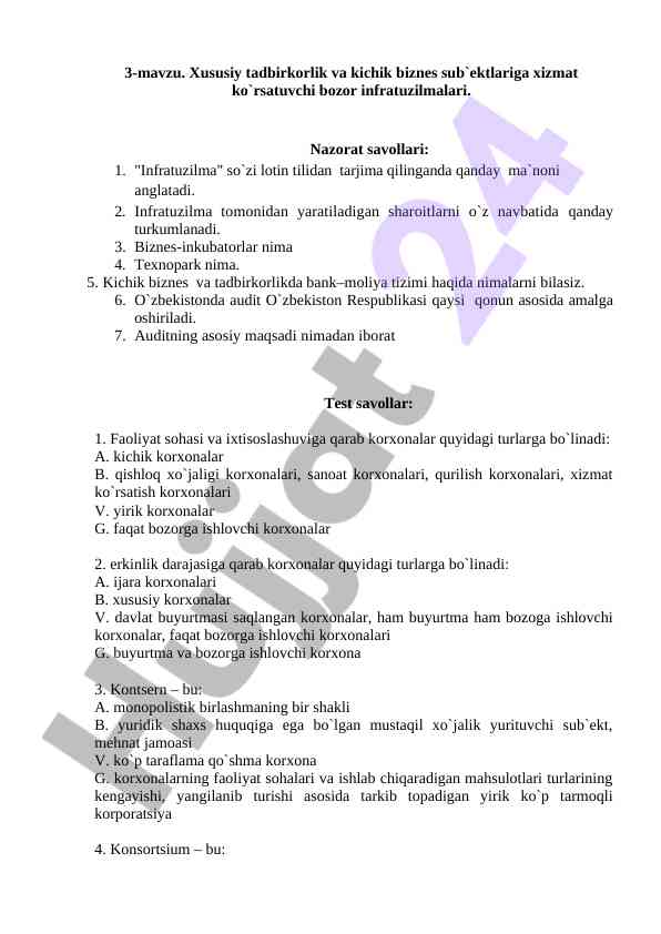 Xususiy tadbirkorlik va kichik biznes bozori