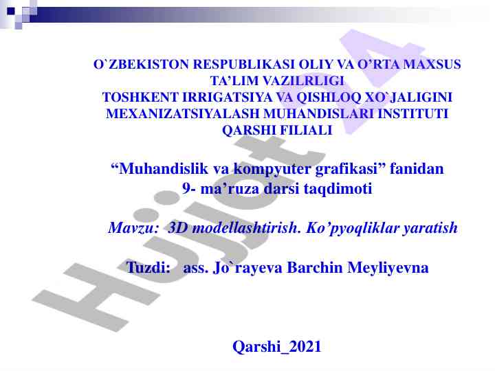 3d modellashtirish va ko’pyoqliklar yaratish