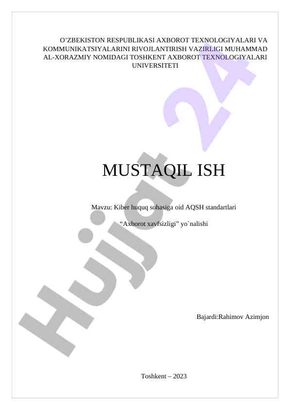 Kiber huquq sohasiga oid aqsh standartlari tahlili