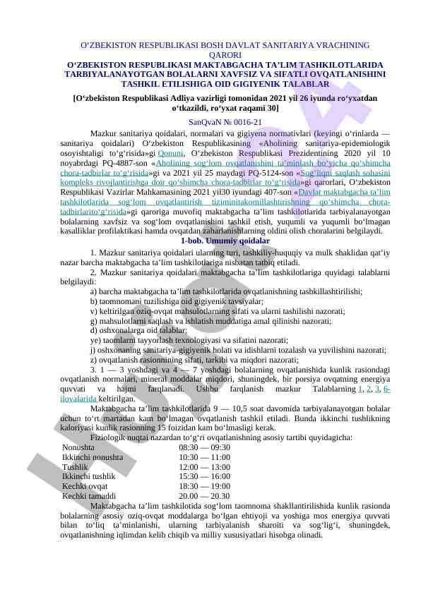Maktabgacha ta'lim tashkilotlarida gigiyenik talablar
