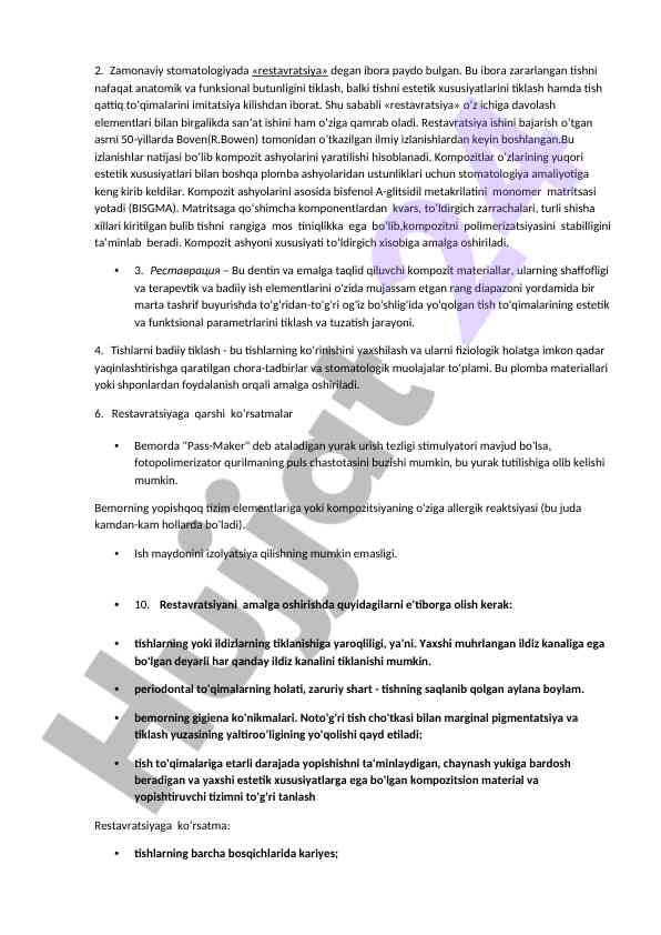 Kompozit materiallar va ularning stomatologiyada ahmiyati