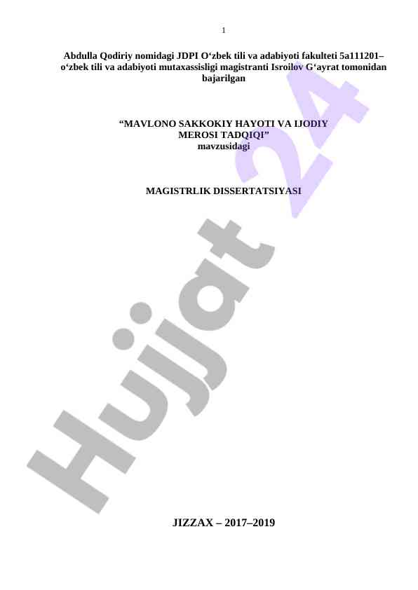Mavlono Sakkokiy Hayoti Va Ijodi