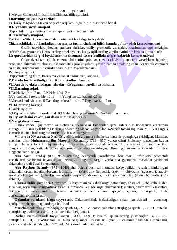 Chizmachilikka kirish dars ishlanmasi