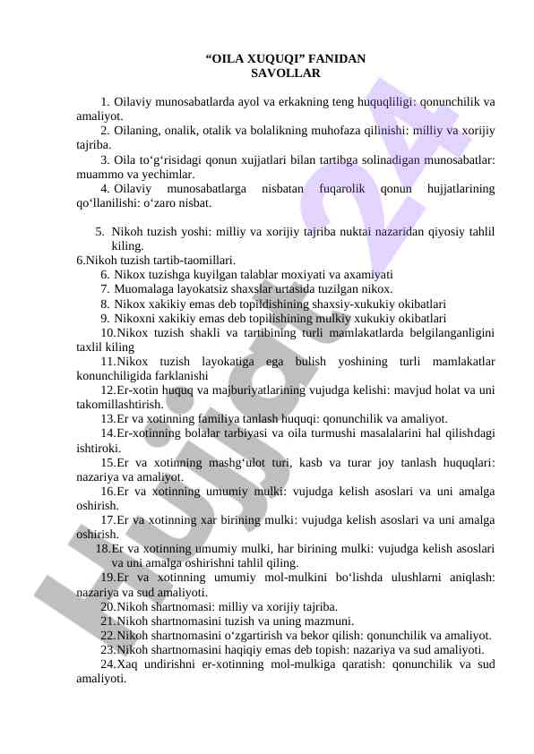 Oilaviy munosabatlar va huquqlar tahlili