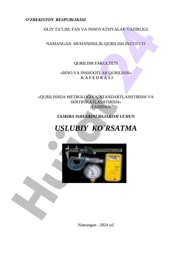 Tajriba ishlarini bajarish uchin uslubiy ko'rsatma