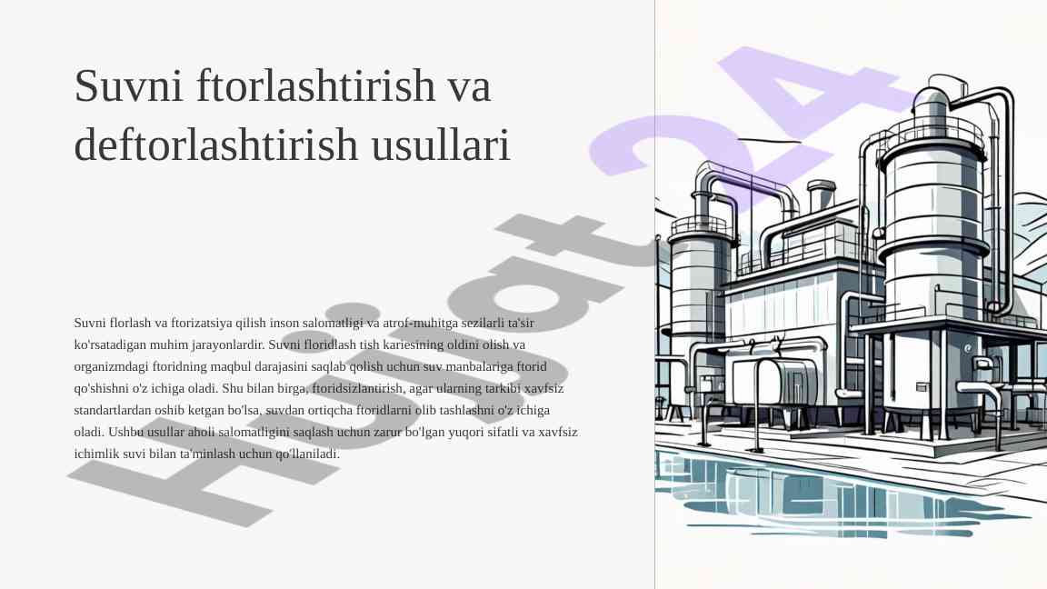 Suvni ftorlashtirish va deftorlashtirish usullari