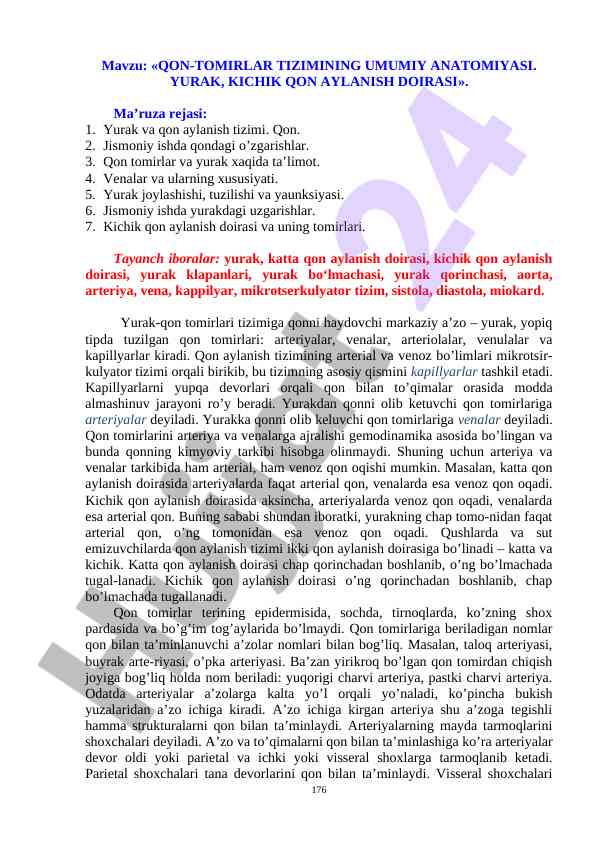 Qon-tomirlar tizimining umumiy anatomiyasi