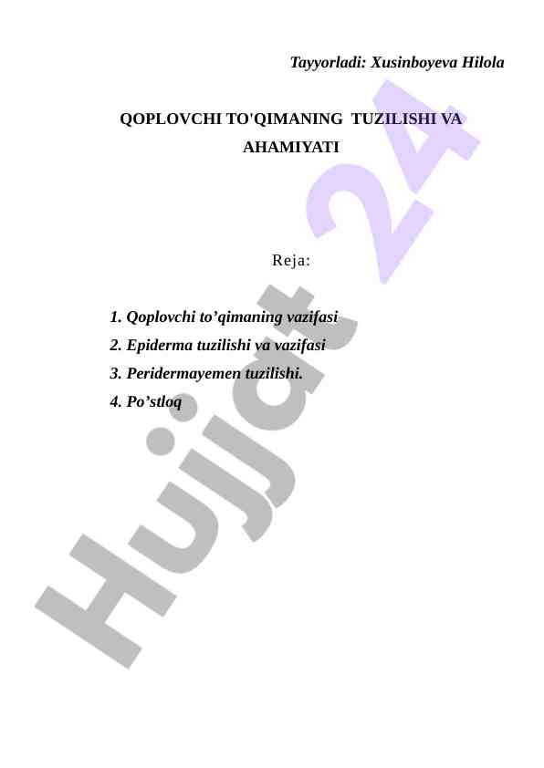 Qoplovchi to'qimaning tuzilishi va ahamiyati
