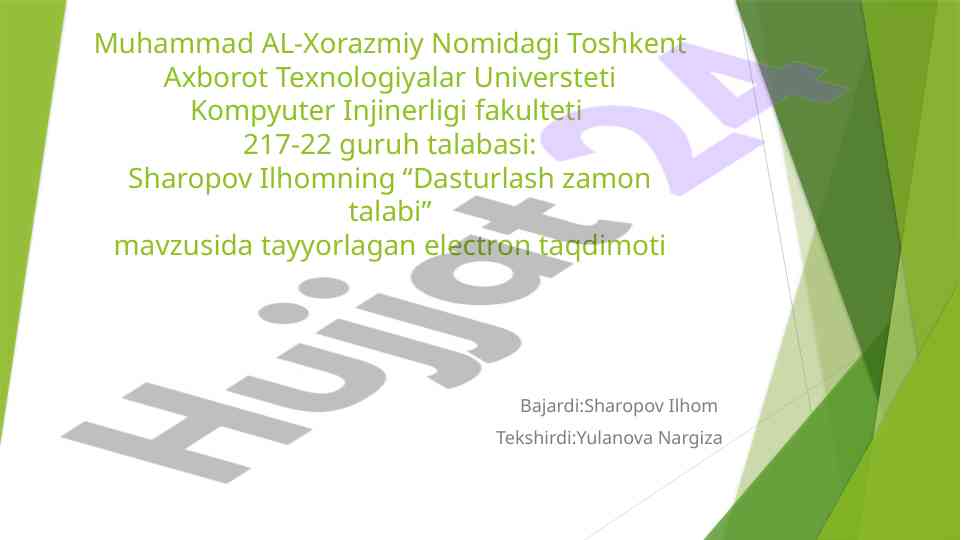 Dasturlash zamon talabi mavzusida taqdimot