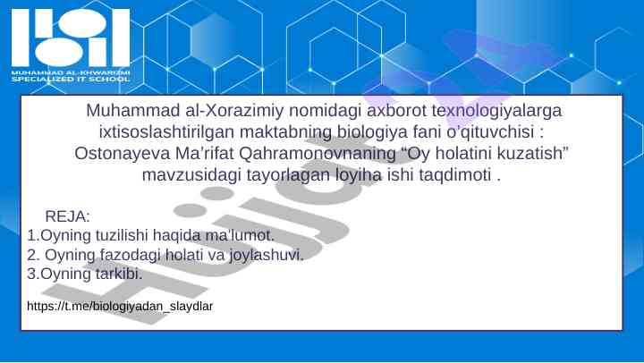 Oy holatini kuzatish mavzusidagi loyiha ishi