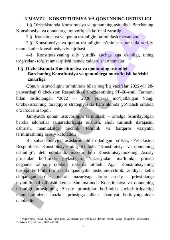 O‘zbekistonda konstitutsiya va qonunning ustunligi