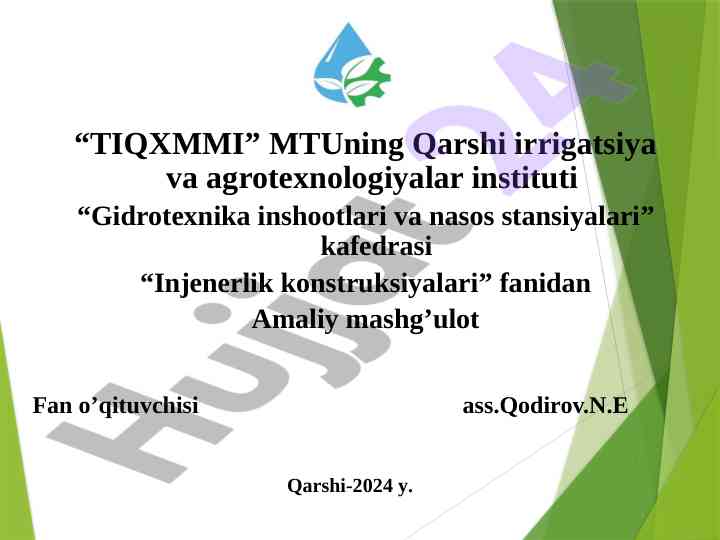 Temir-beton quvurlar loyihalash amaliy mashg'uloti