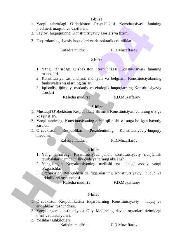 O’zbekiston respublikasi konstitutsiyasi fanining asoslari