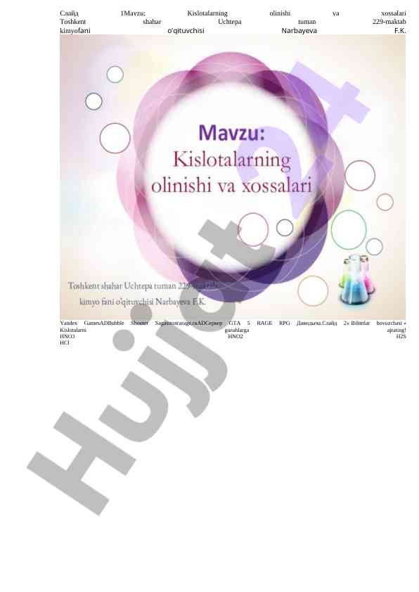 Kislotalarning olinishi va xossalari