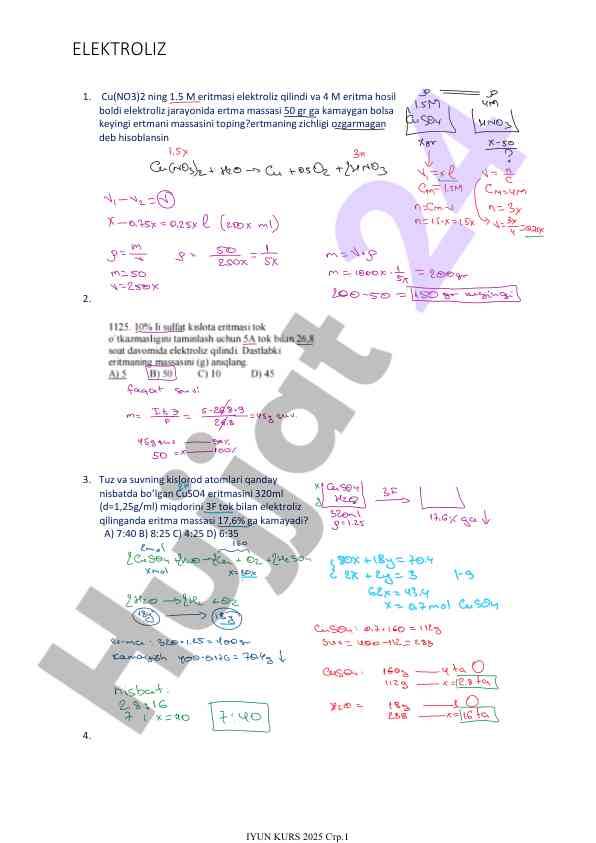 Electrolysis of copper nitrate and sulfate solutions