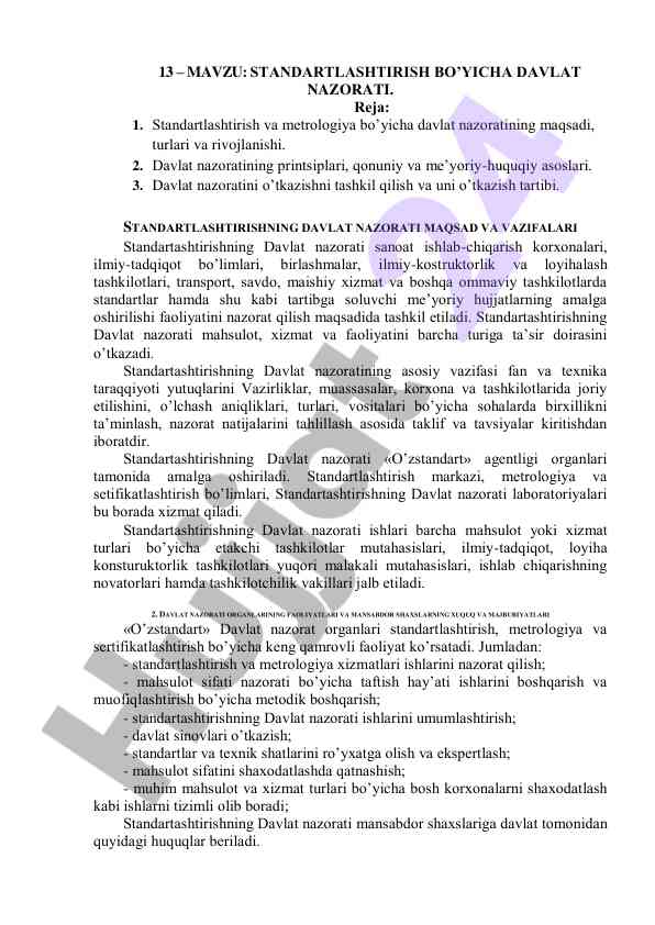 Davlat nazorati va standartlashtirish asoslari