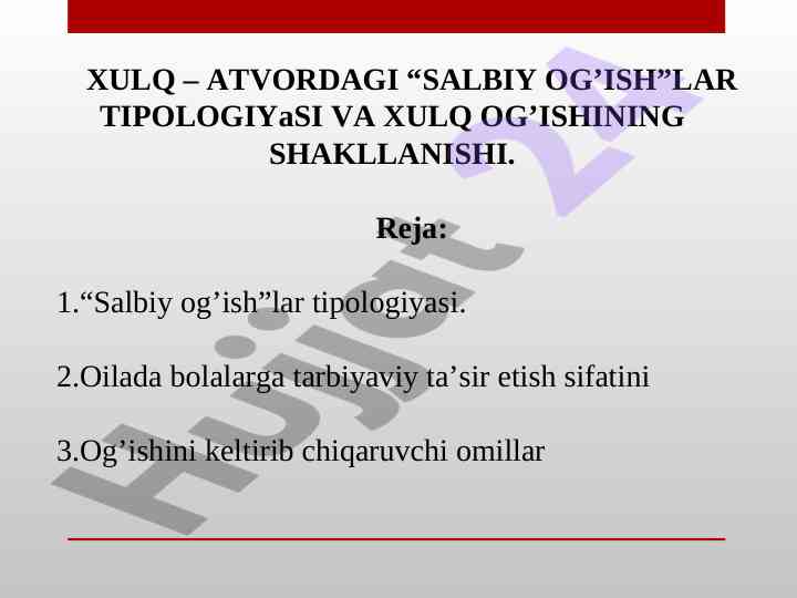 Salbiy og’ishlar tipologiyasi va xulq og’ishini tahlil
