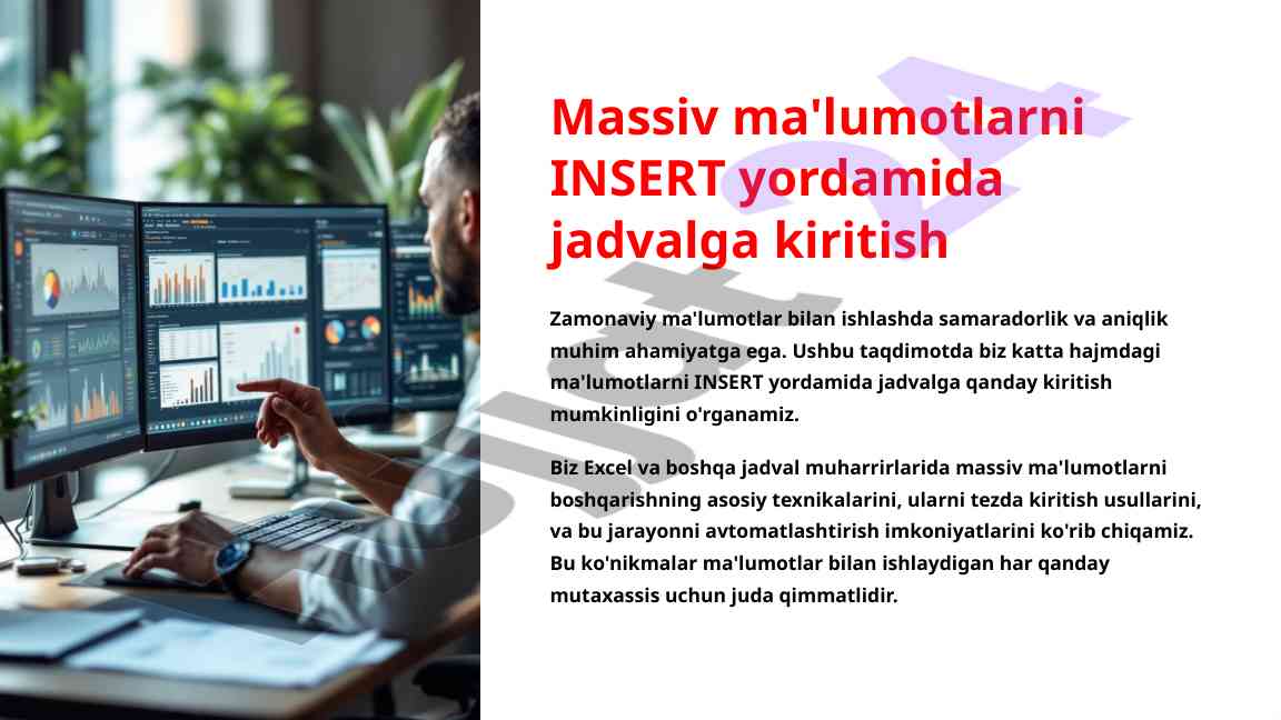 Massiv ma'lumotlarni insert yordamida kiritish usullari