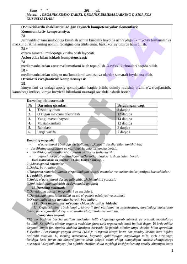 Organik kimyo tarixi dars ishlanmasi