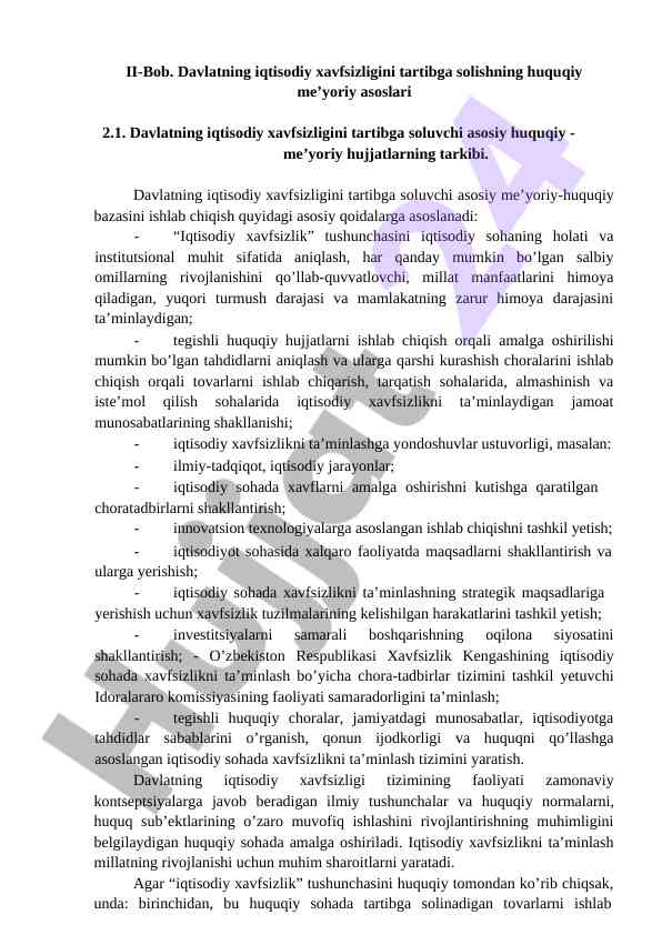 Davlat iqtisodiy xavfsizligini tartibga solish asoslari