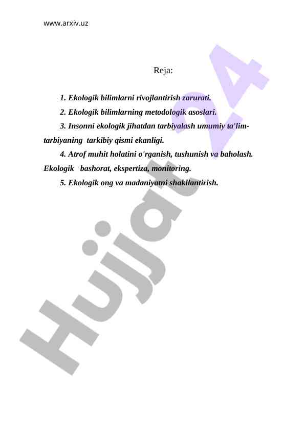 Ekologik bilimlarni rivojlantirish va tarbiyalash