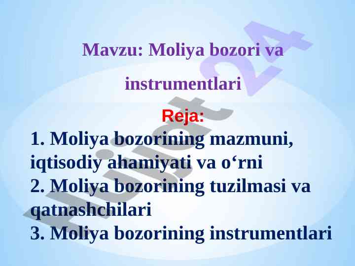 Moliya bozori va instrumentlar tuzilishi