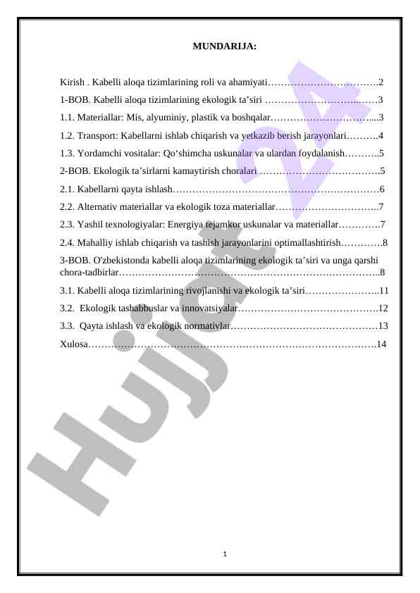 Kabelli aloqa tizimlarining ekologik ta'siri