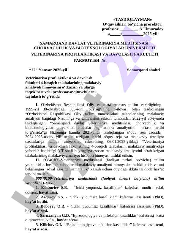 Veterinariya profilaktikasi amaliyoti taqdimoti