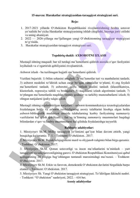 Harakatlar strategiyasidan taraqqiyot strategiyasi sari