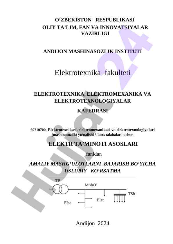 Elektr taʼminoti asoslari amaliy mashgʻulotlari