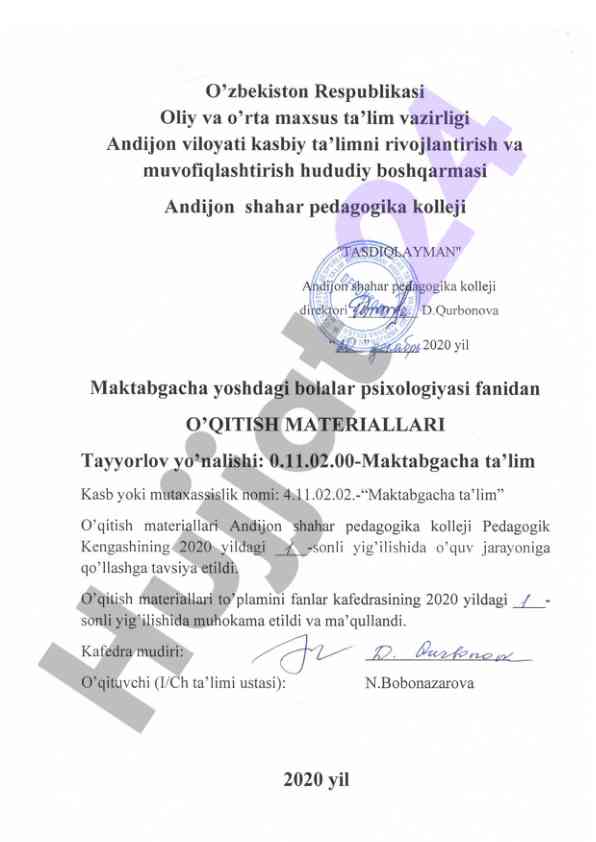 Maktabgacha psixologiya fanining maqsadlari